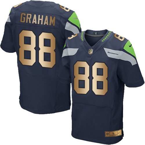 Nike Seahawks #88 Jimmy Graham Steel Blue Team Color Men's Stitched NFL Elite Gold Jersey - Click Image to Close